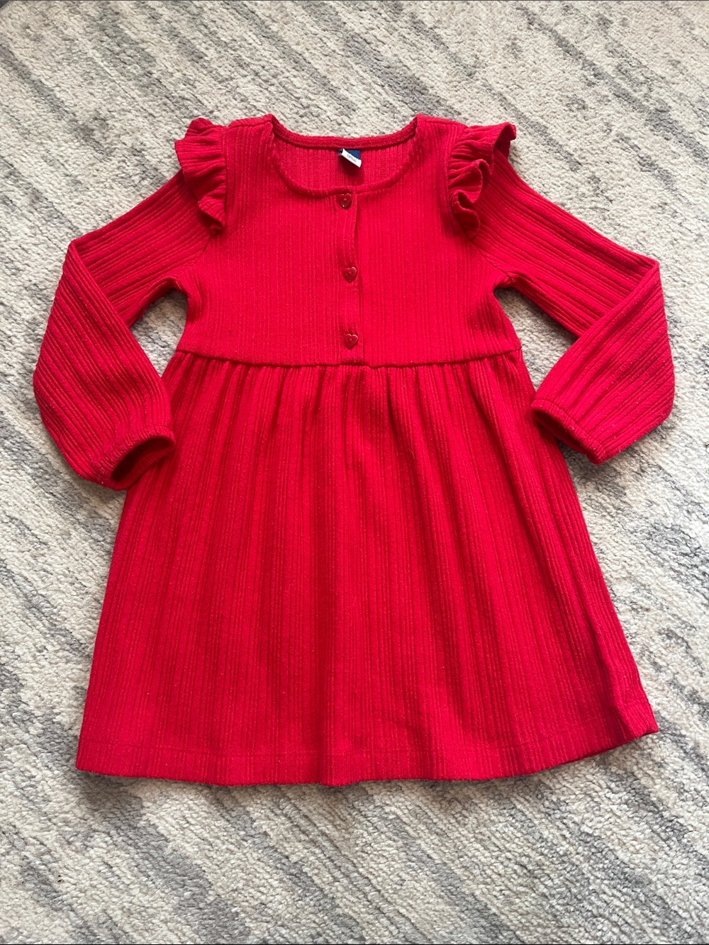 Old Navy Bright Red Ribbed Knit Dress with Ruffle Shoulders
